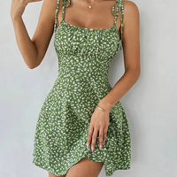 Women's Summer Floral Spaghetti Strap Beach Short Dress, Sweet Waist Floral A-line Mini Dress Loose Fit Casual Dress Natalia Home Fashion    Natalia Home Fashion