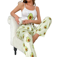 Print suspenders and trousers two-piece set comfortable home casual sexy women's pajamas