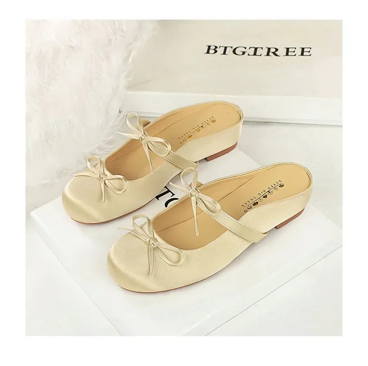 Ladies Slippers Bowknot Silks Satins Women Shoes Round Head Women Sandals Summer Shoes Women Slippers