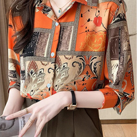Slim Floral Long-sleeved Shirt Loose Printed Top for Women