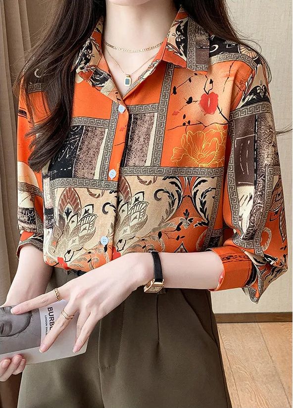 Slim Floral Long-sleeved Shirt Loose Printed Top for Women