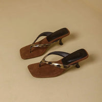 Formal Flip Flops Woman High Heels Cool Slippers Women's Summer New Retro Leopard Print Toe Square Heel Slippers Women Outside