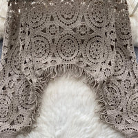 Casual Loose Knitting Top O Neck Hook Flower Hollow Long Sleeved Tassel Design Fashion French Vintage Blouse