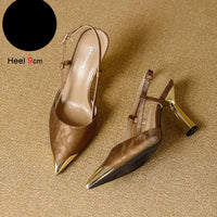 Women's Pumps Sexy Stiletto Sandals Fashion Metallic Pointed Toe Rear Hollow Out High Heels Single Shoes Lady Sandals