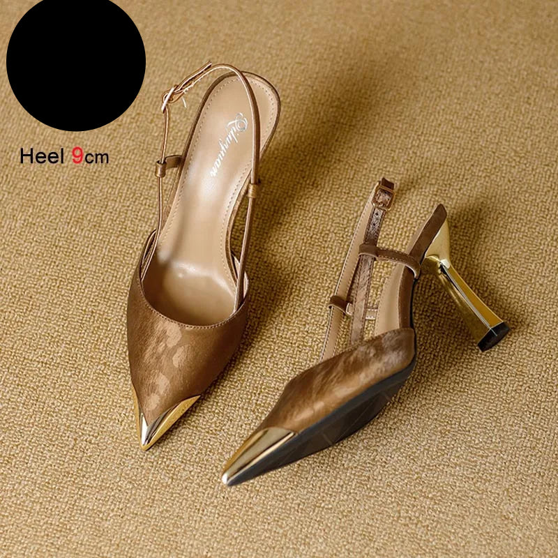 Women's Pumps Sexy Stiletto Sandals Fashion Metallic Pointed Toe Rear Hollow Out High Heels Single Shoes Lady Sandals