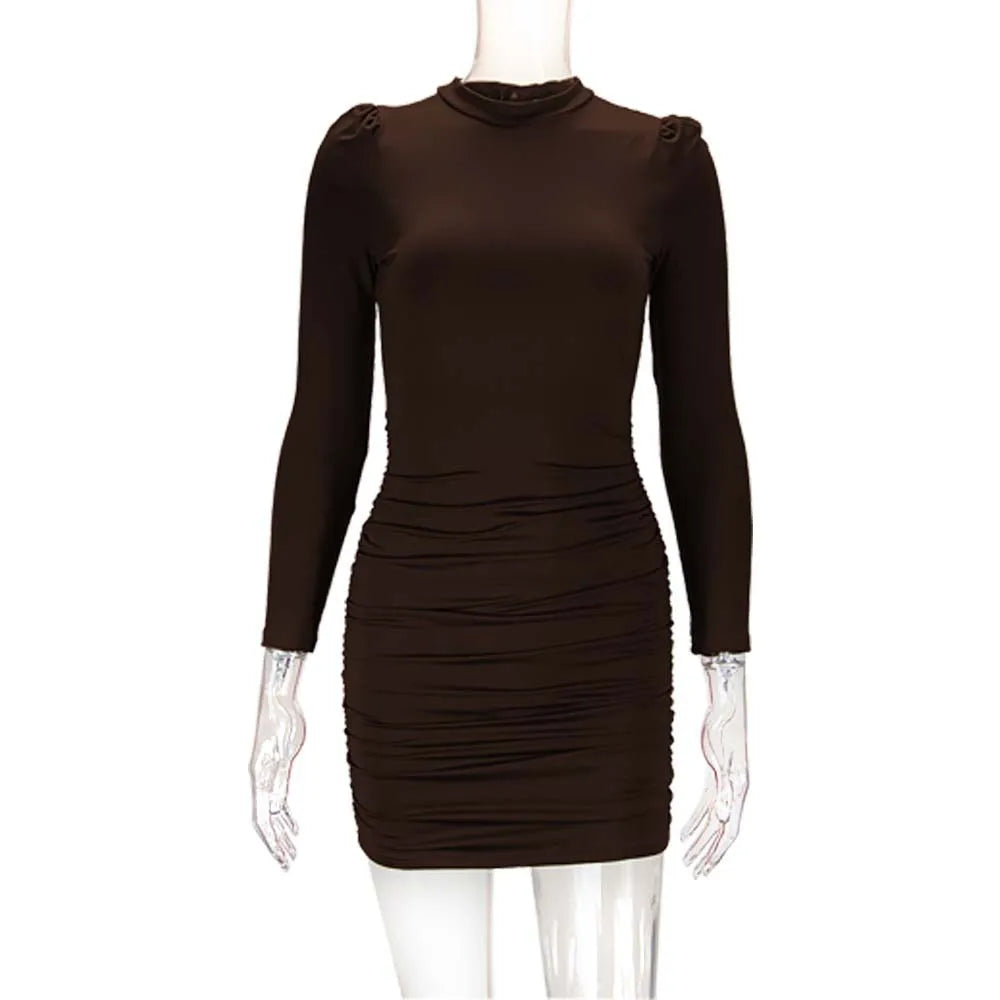 Sexy Slim-fitting Long-sleeved Dress, Bubble-sleeved Medium and Long Women's Bodycon Dresses