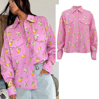 Fashion Loose Print Women's Shirt Casual Lapel Long Sleeve Shirts Elegant Classic Pockets Top Female Blouse