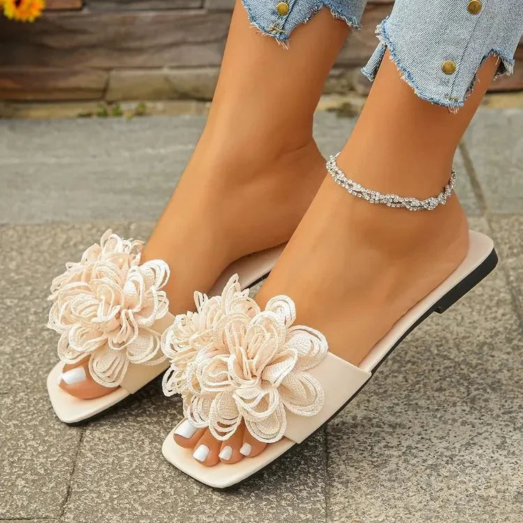 Women's Casual Floral Sandals Flat Bottom Beach Slippers Fashionable Comfortable PU Leather Outerwear Rubber Sole - Natalia Home Fashion