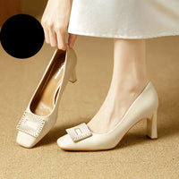 Square Toe Comfort Soft Office Shoes Daily Outdoors Women Shoes 7CM Thick High Heels Shallow Mouth Fashion Party Shoes