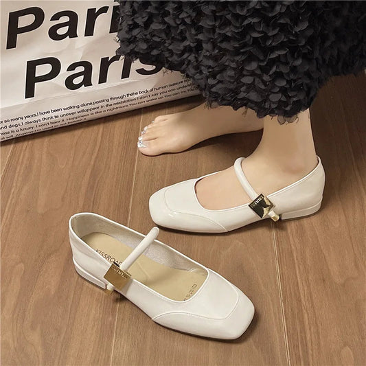 Women Mary Jane Shoes French Retro Square Toe Low Heels Shoes Women's Comfortable Ballet Shoes Natalia Home Fashion    Natalia Home Fashion