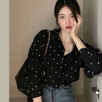 Chic Polka Dot Long Sleeve Shirt Women's Turn-down Collar French Style Simple Design Spring Summer New Arrival