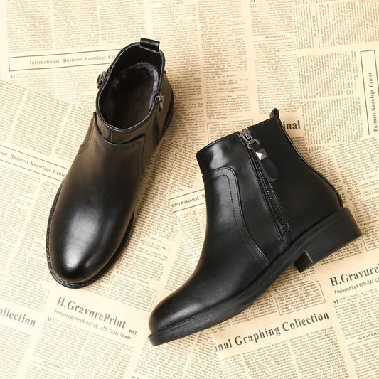 Ankle Boots Women Black Warm Plush Side Zipper Cotton Boots Female Flat  Chelsea Boots Short Shoes - Natalia Home Fashion