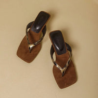 Formal Flip Flops Woman High Heels Cool Slippers Women's Summer New Retro Leopard Print Toe Square Heel Slippers Women Outside