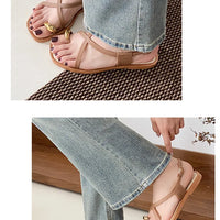 Women's Roman Style Toe-Over Sandals Flat Bottom Outdoor Wear Crossbody PVC Material Anti-Slip Low Heel Footwear