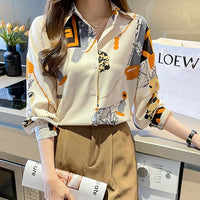 Spring Chiffon Shirt Women's Long-sleeved Printed Color Niche Chiffon
