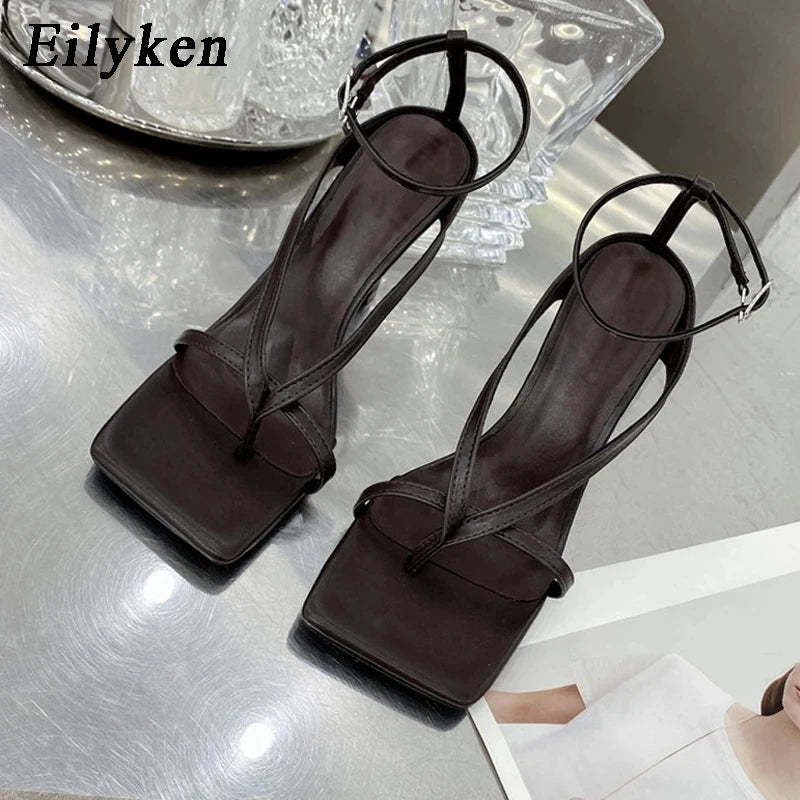 Square Head Ankle Strap Sandals Women Fashion High Heel Gladiator Narrow Band Party Dress Pump Shoes