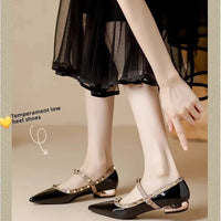 Elegant French Style Cropped Studded Flat Bottom Sandals Women's Summer Tweed Pattern Medial Vacancy Pointe Roman Design