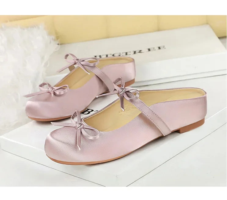 Ladies Slippers Bowknot Silks Satins Women Shoes Round Head Women Sandals Summer Shoes Women Slippers