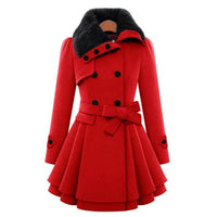 Women's Jacket Windbreaker Warm Plush Thick Clothes Double Breasted Belt Slim Lapel Coat - Natalia Home Fashion