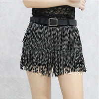 Tassel Short Shorts Women's Diamond Embellished Mid-Waist Dance Denim Hot Pants Outerwear Fashionable Korean Style Sexy