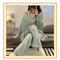 Striped Satin Pajamas Women Jacquard Loungewear Long Sleeve Trousers Two-Piece Set Solid Color Roll-Neck Cardigan Sleepwear