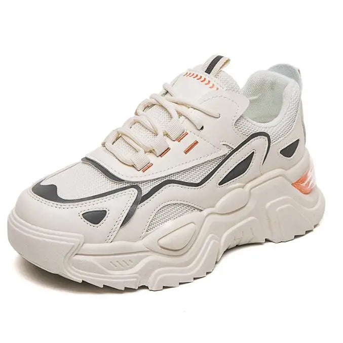 Casual Sporty Women's Shoes Fashion Versatile Thick Sole Increased Height Lightweight Breathable White Shoes