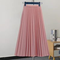 Pleated Women Skirt Fashion Elastic Waist Versatile Elegant New Solid Color Simplicity Female Loose Skirts Natalia Home Fashion    Natalia Home Fashion