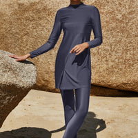 Arab Swimsuit Two-piece Conservative Beach Surfing Sun Protection Swimsuit Muslim Solid Color Long Sleeved Pants Full Wrap Swims