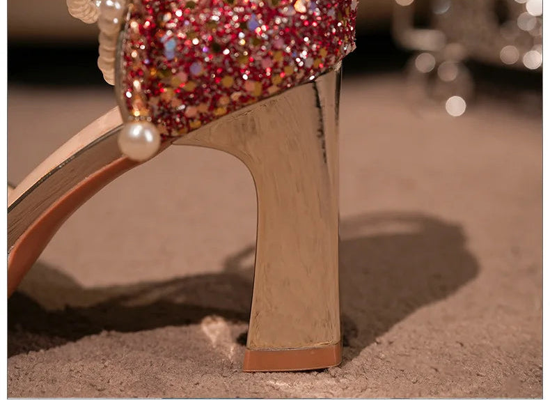 Crystal Women Wedding Shoes Rhinestone High Heels Ankle Strap Stilettos Women Crystal Party Dress Sandals