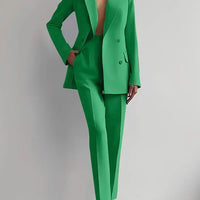 Women Fashion Solid Pant Suits, Office Lady Elegant V-Neck Long Sleeve Blazer Set, Pencil Pants Slim Ladies Outfit