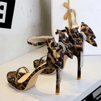 Women's Sandals Bow Chain Narrow Band Platform Sandals Lady Ceremony Party Stiletto Heels 11cm Ankle Buckle and Bow at back - Natalia Home Fashion