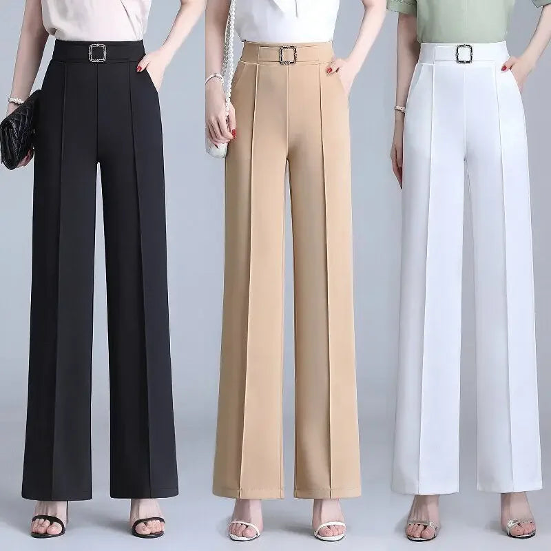 High Waist Wide Leg Ice Silk Pants Women's New Style Thin Loose Straight Cut Versatile Nine Point Long Trousers