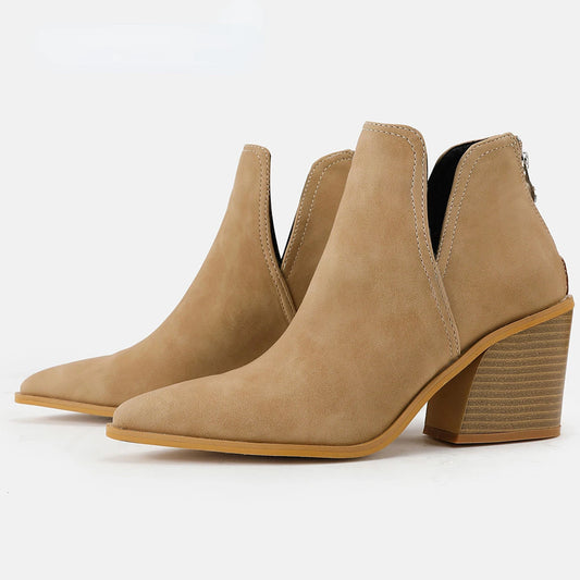 Boots Women Ankle Leopard Mid Heel Shoes Female Slip-On Casual Black Square Heel Booties