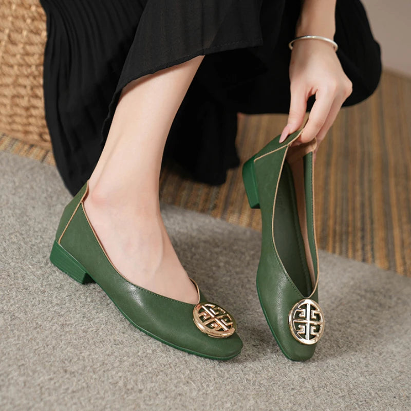 Shoes for Women Retro Ladies Flats Slip on Shoes Loafers Square Toe Shallow Mouth Women Casual Footwear Lightweight