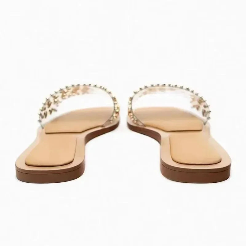 Women's Shoes PVC Transparent Riveted Casual Flat Open Toe Beach Slides Trend Brand Design Big Size Ladies Slippers - Natalia Home Fashion