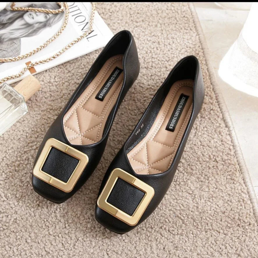 Flat Shoes Women New Fashion Square Breathable Casual Black Comfortable Work Shoes Soft Women's Loafers Shoes