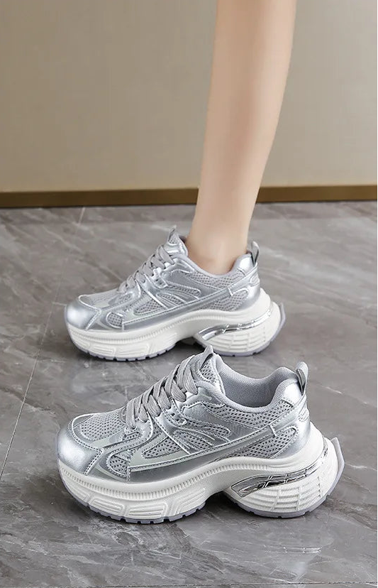 Respirable Thick Bottom Dad Shoes for Women in All Seasons Breathable Fashionable Flat Heel Anti-Odor Casual Footwear