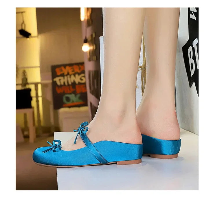 Ladies Slippers Bowknot Silks Satins Women Shoes Round Head Women Sandals Summer Shoes Women Slippers