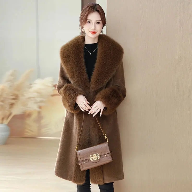 Ladies Faux Leather Long Coats Femme Pockets Soft Mink Fur Women Trendy Street Style Loose Short Outwear Winter - Natalia Home Fashion