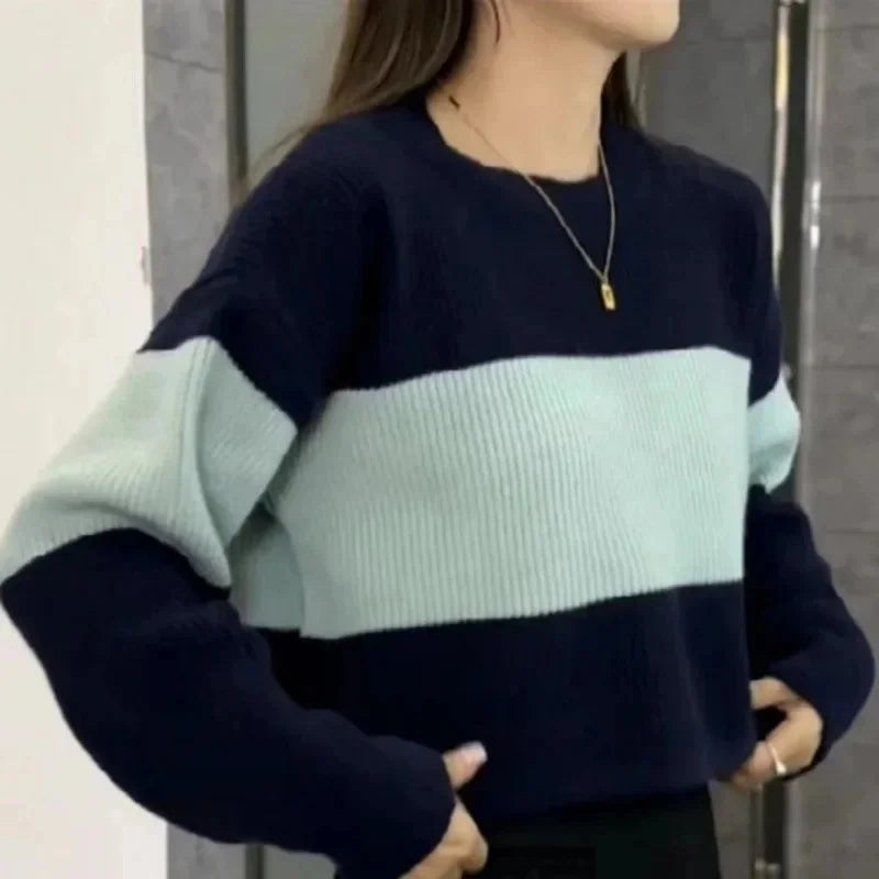 Retro Striped Loose Women's Sweater Design Sensation Lazy Style Short Knitted Shirt Age Reduction Small Audience