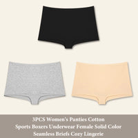 3PCS Women's Panties Cotton Seamless Sports Boxers Underwear Female Solid Color Briefs Cozy Lingerie Intimate Underpants