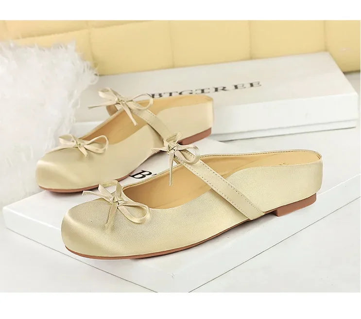 Ladies Slippers Bowknot Silks Satins Women Shoes Round Head Women Sandals Summer Shoes Women Slippers