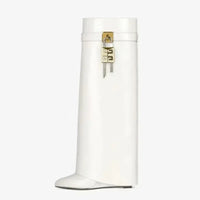 Knee-length Zipper Boots for Women, Thick Soles Metal Decoration Shoes, Shark Lock, High Heels, Designer Fashion Brand - Natalia Home Fashion
