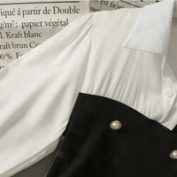 French Contrast Color Slim Shirts for Turn Down Collar Long Sleeve Bottoming Top Female Fashion Blouses