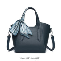 Pure Leather Cowhide Single Shoulder Crossbody Bag Ladies Handbag Fashion Bucket Bag Simple Basket Comes with Scarf