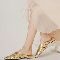 Hollow Woven Pointed Cool Slippers Women's Summer Thick Heel Outer Wear Bag Head Half Slippers Women Sandals