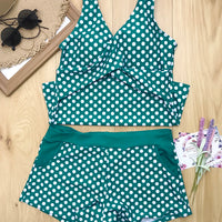 Women Dots Tankini Plus Size Swimwear Push Up Two Piece Swimsuit with Shorts High Waist Bathing Suit 2XL Polka Print Beachwear