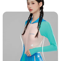 Women Long Sleeve Water Sports Outdoor Bathing Push Up Swim Wear Hooded Female Front Zipper Beach Athletic Surfing Swim Suit