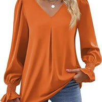 Fashion Simple Solid Color Pullover Shirt Women Loose V-neck Flared Sleeve Shirts Top Female Elegant Commuting Clothing