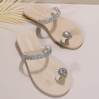 Crystal Gladiator Women Sandals Summer  Clip Toe Flat Heels Beach Slippers Woman Slides